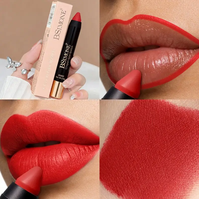 Bsimone Crayon-Type Lipstick, Velvet-Matte Fiery, Waterproof, Long-Lasting, Smudge-Proof, Elegant Bridal Lipstick