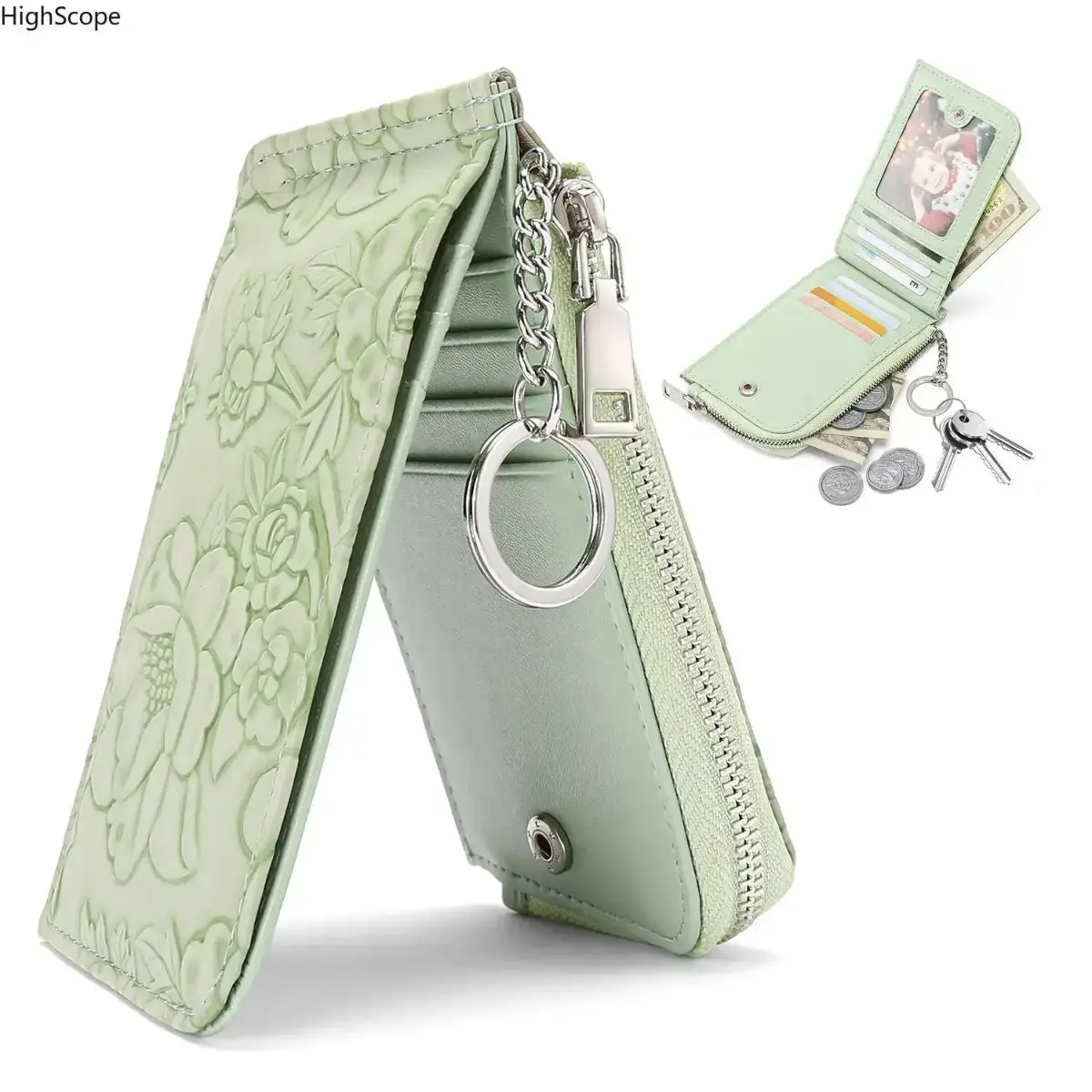 Women’s Slim RFID Leather Wallet, Minimalist Card Holder Set with Wristlet, Keychain and Zipper Pocket, Compact Fashion Accessory for Travel and Daily Use