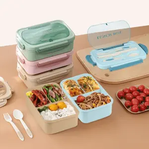 Leak-Proof Bento Lunch Box with Cutlery - Microwave Safe, Square Divided Food Container 1000 ml for Office Workers, Students & Back to School Supplies
