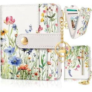 Floral Flowers Rfid Ladies Wallet, Small Slim Thin Compact Credit Card Women Wallet, PU Leather Bifold Cash Wallet, Zipper Coin Pocket & ID Window, Female Wallet
