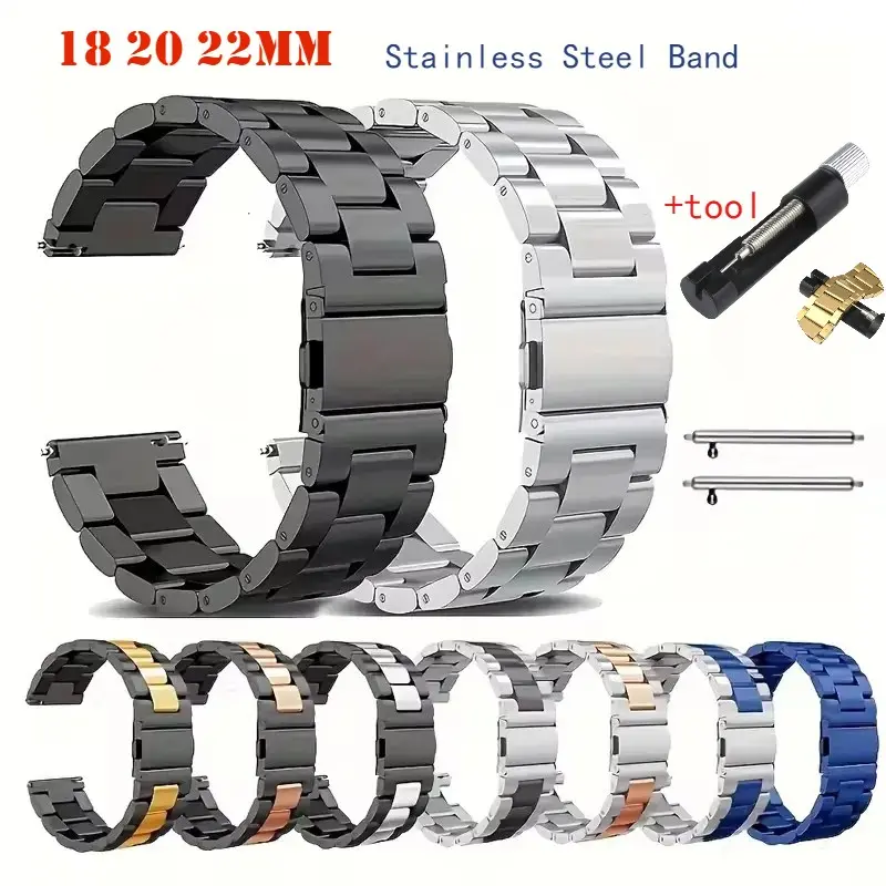 18mm 20mm 22mm Starlight Stainless Steel Watch Band Strap Replacement Compatible with Smartwatch, Traditional Watch for Samsung Galaxy Watch 7/FE/6/5 Pro/4/Classic S3 Active2 Amazfit GTS-GTR-4-3-2e Huawei Watch GT4 GT3 Gt2e Bracelet Smartwatch Accessories