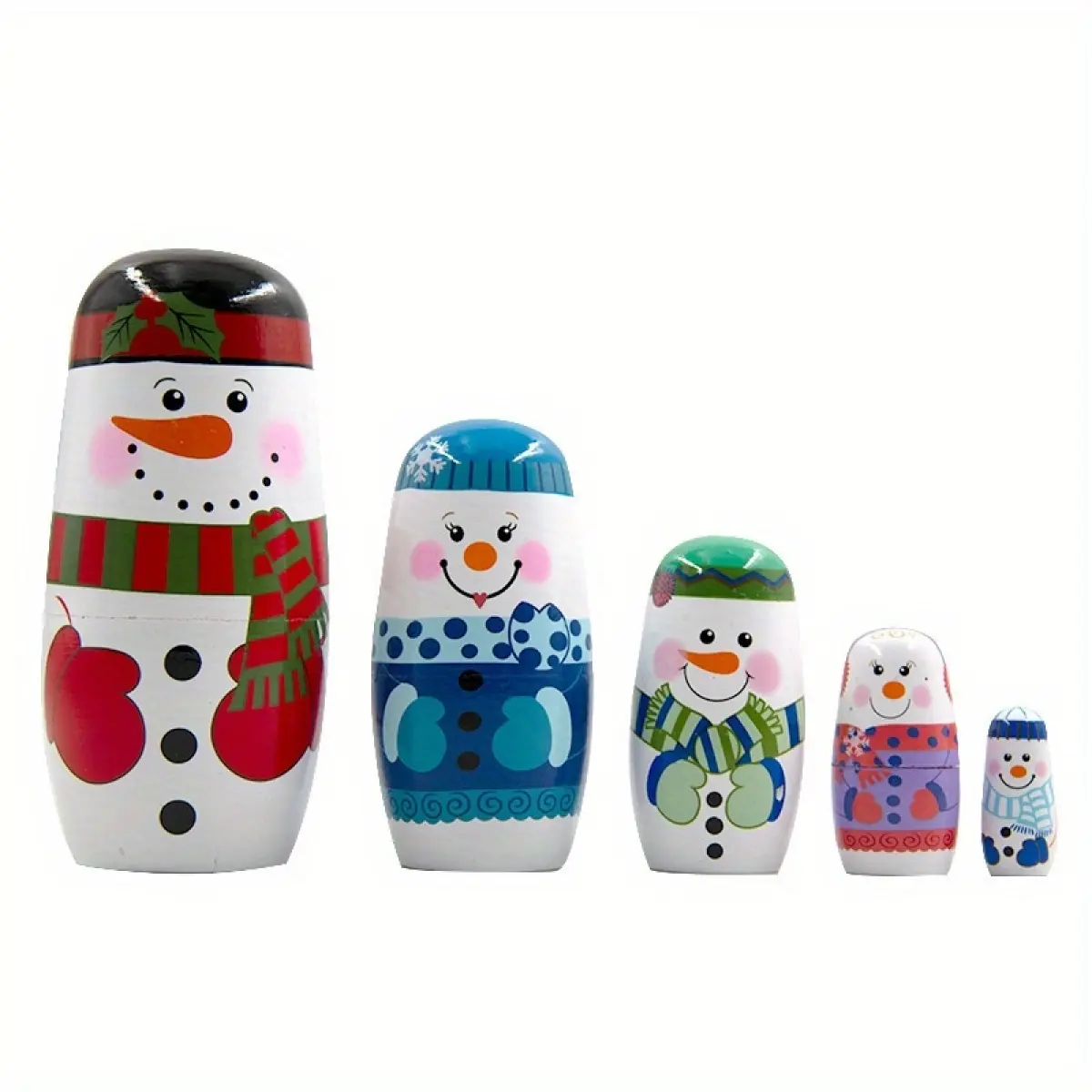 5-Layer Handmade Wooden Russian Nesting Dolls, Snowman Design Set for Christmas, Birthday Gifts (Novelty Classic Toy)