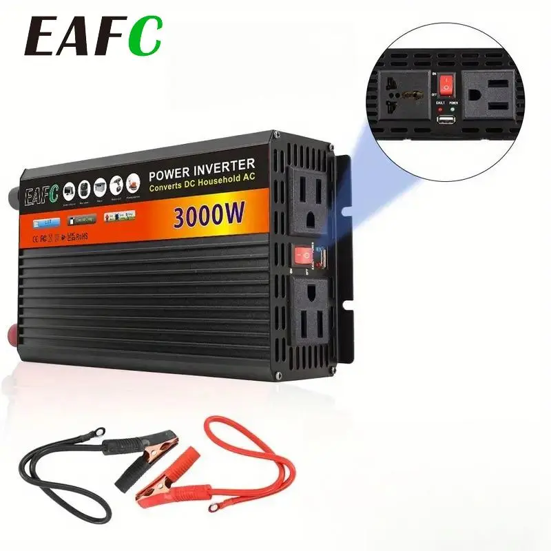 EAFC 3000W Peak Portable Power Inverter, 12V to 110V AC DC Converter Hard Wiring, US Standard Socket, Durable Home Inverter Power Bank for Car RV Truck & Outdoor Use, Without Battery|Car Accessories|Truck Accessories, Car Inverter