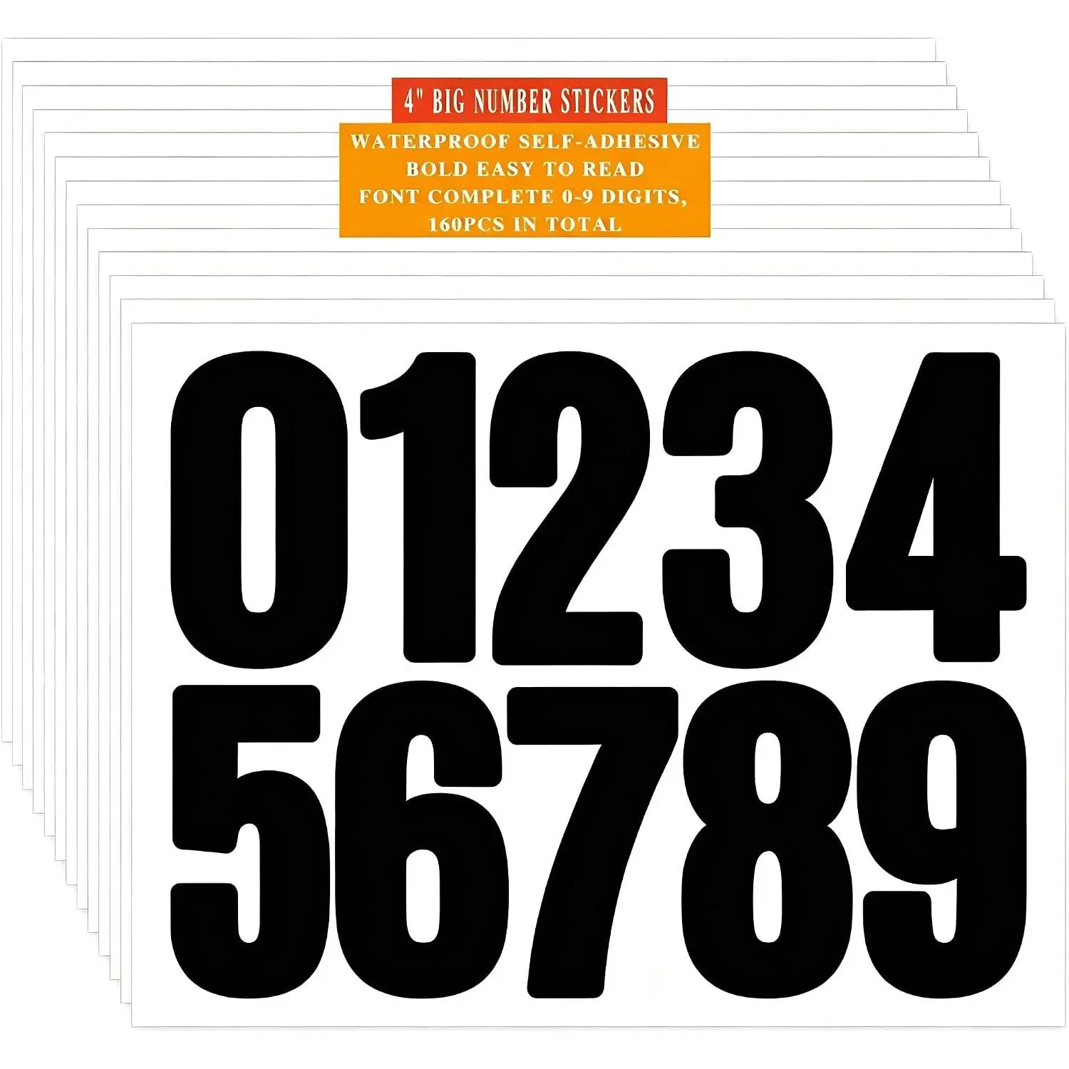 Large 4-inch 16 sets/160PCS mailbox number sticker  vinyl large sticker self-adhesive door number,  to mark , , residential trash cans, email, address numbers (black)