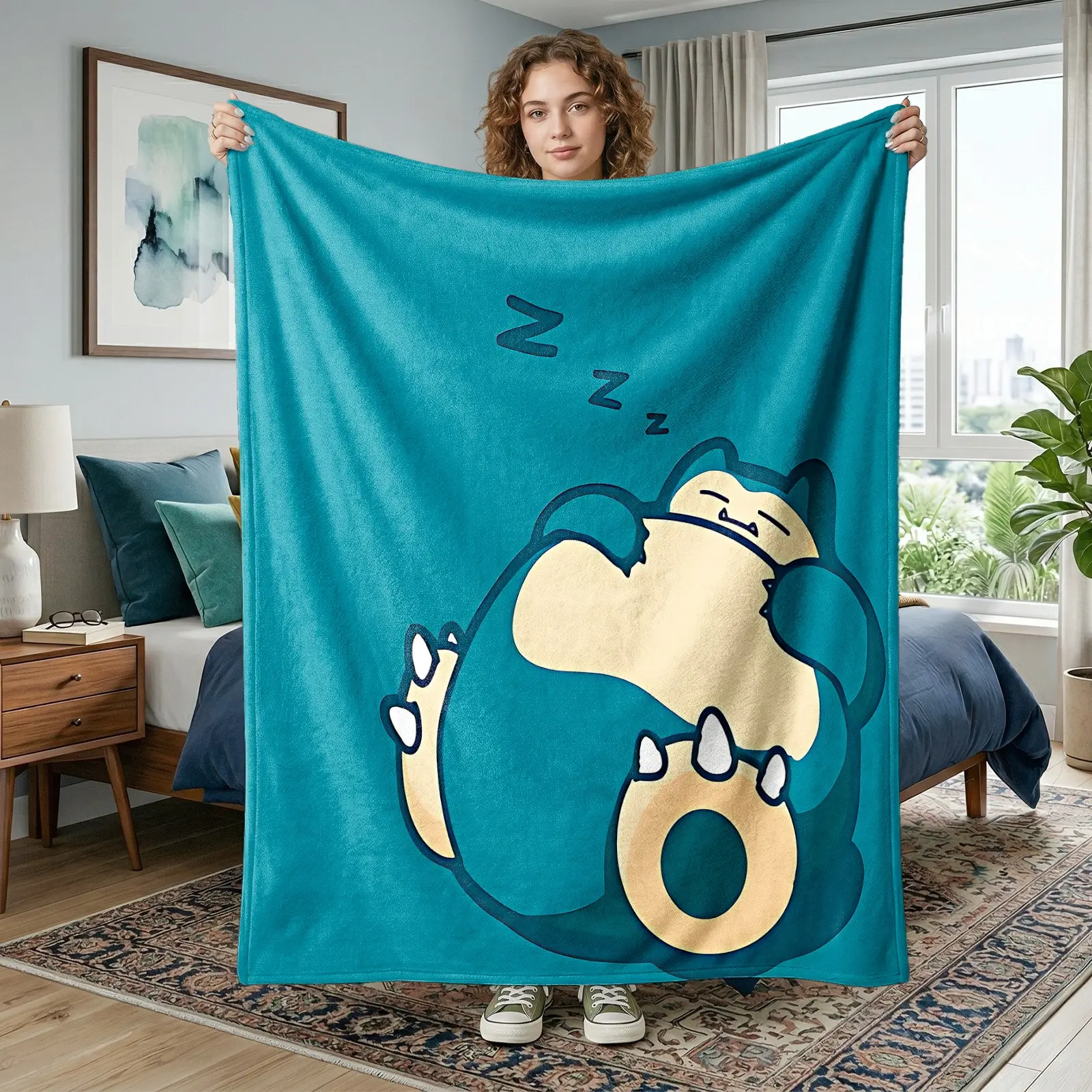 1pc Cute Sleeping Snorlax Flannel Blanket, Kawaii Sleeping Monster, Zzz Cartoon Anime Design, Soft Warm Cozy Fleece Throw Blanket for Sofa Bed Couch Office Nap Camping Travel, Birthday Christmas Gift, Cozy Throw Blankets, Cozy Blankets And Throws