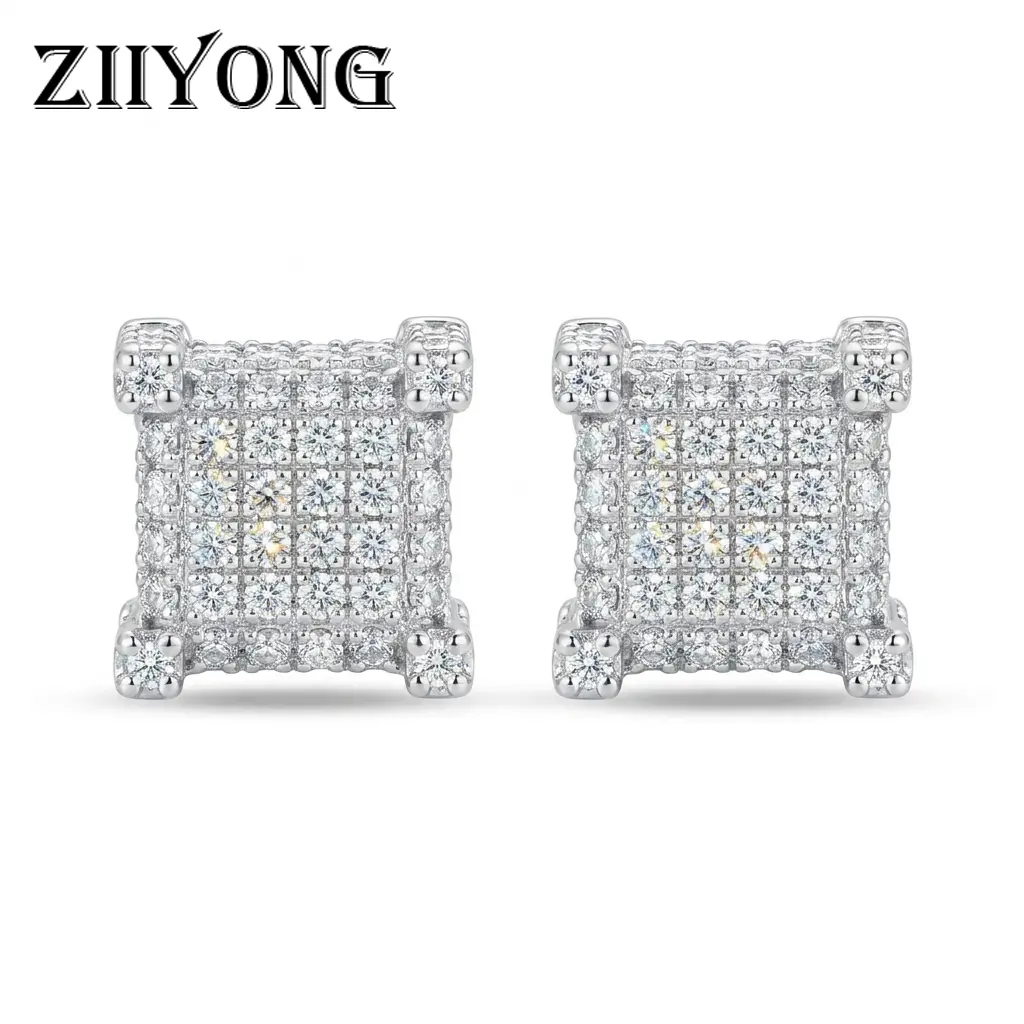ZIIYONG Square Cluster Cubic Zirconia Stud Earrings, s925 Sterling Silver Hypoallergenic Luxurious Fine Jewelry for Women, Ideal for Anniversary, Wedding Party & Everyday Wear Statement Pieces