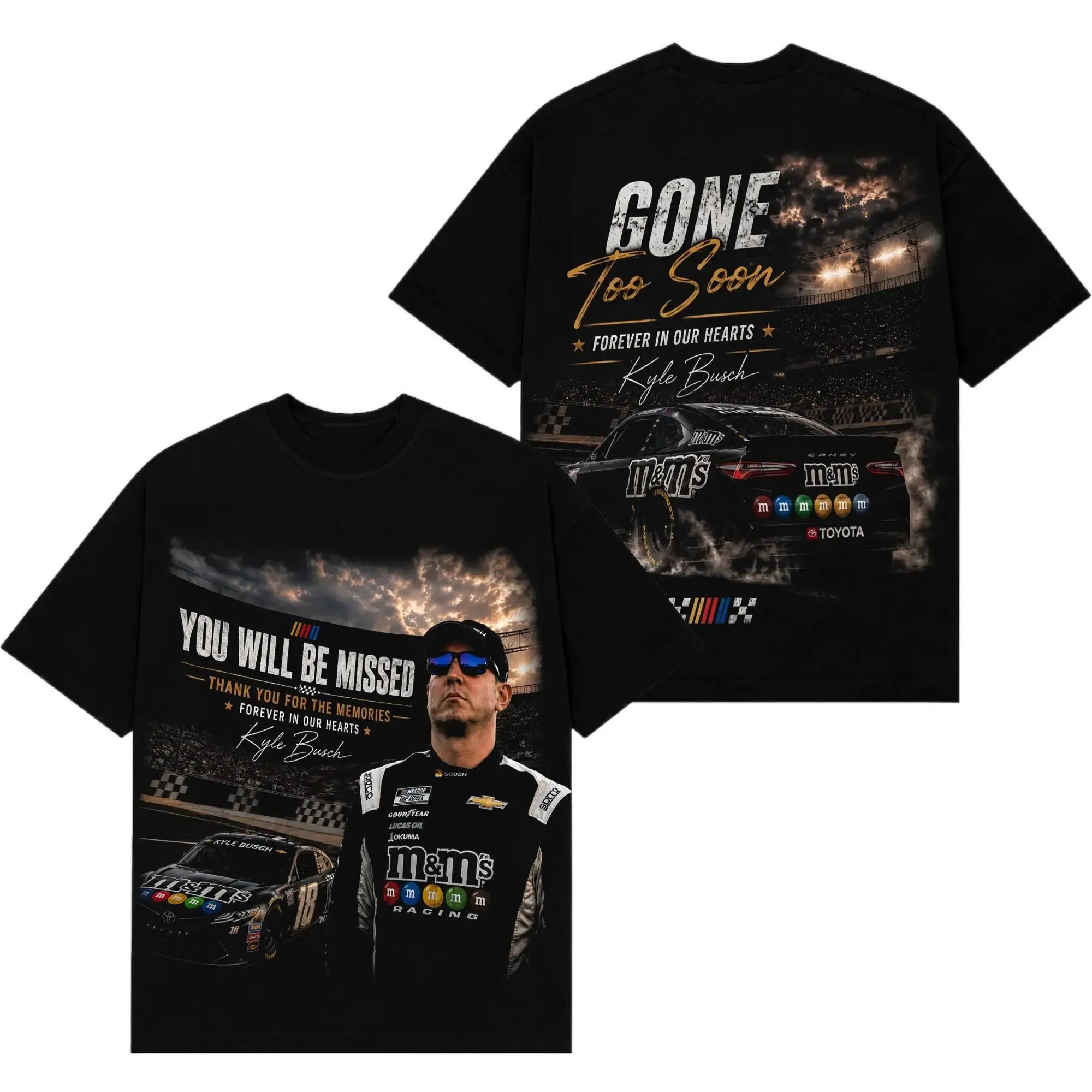 [Sale Up To 50%] Women's Unisex Kyle Busch Memorial Short-Sleeve Round Neck Casual Top, Vintage NASCAR Graphic Tee, TikTok Viral Street Chic Heavyweight Oversized Cotton Motorsport Fan Streetwear, Shortsleeve, Tops