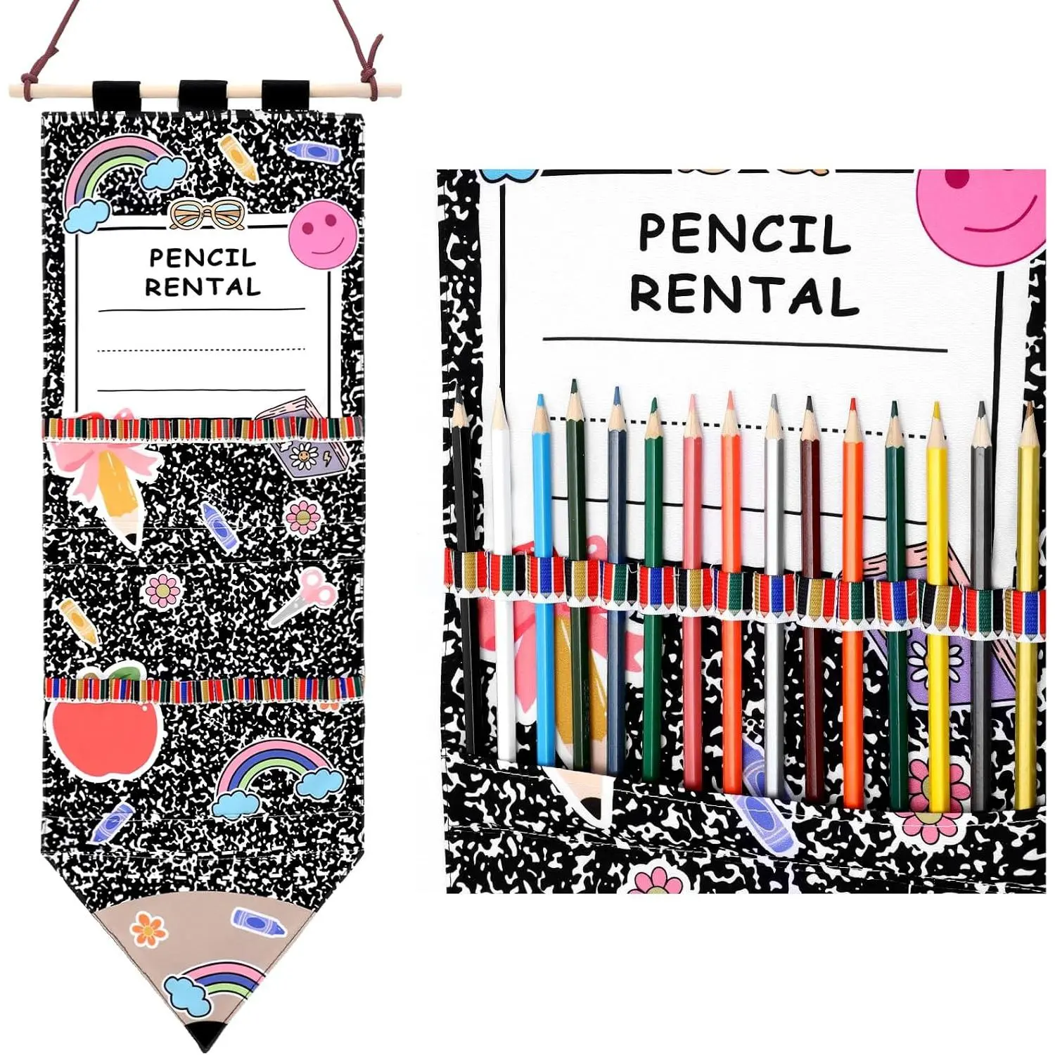 Composition Notebook Pencil Parking Pocket for Classroom Pencil Rental Hanger Numbered Pencils  Chart Organizer Pencils Dispenser Chart for  to School  Year Teacher  Have