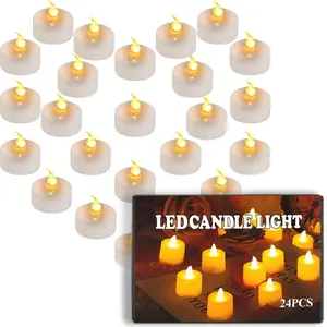 24-Pack Flameless Votive LED Tea Lights, Flickering Warm White, 200+ Hour Battery-Operated Fake Candles for Wedding Table, Halloween Home Decorations