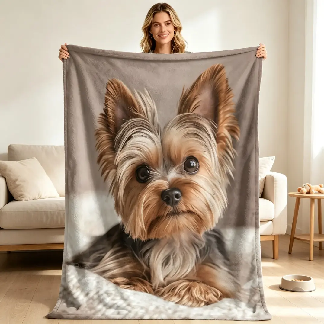 Yorkshire Terrier Flannel Blanket, Cute Yorkie Dog Throw Blanket, Soft Fleece Blanket for Dog Lovers, Cozy Warm Lightweight Blanket for Couch Sofa Bed Bedroom Home Decor, Pet Lover Gift for Adults & Kids