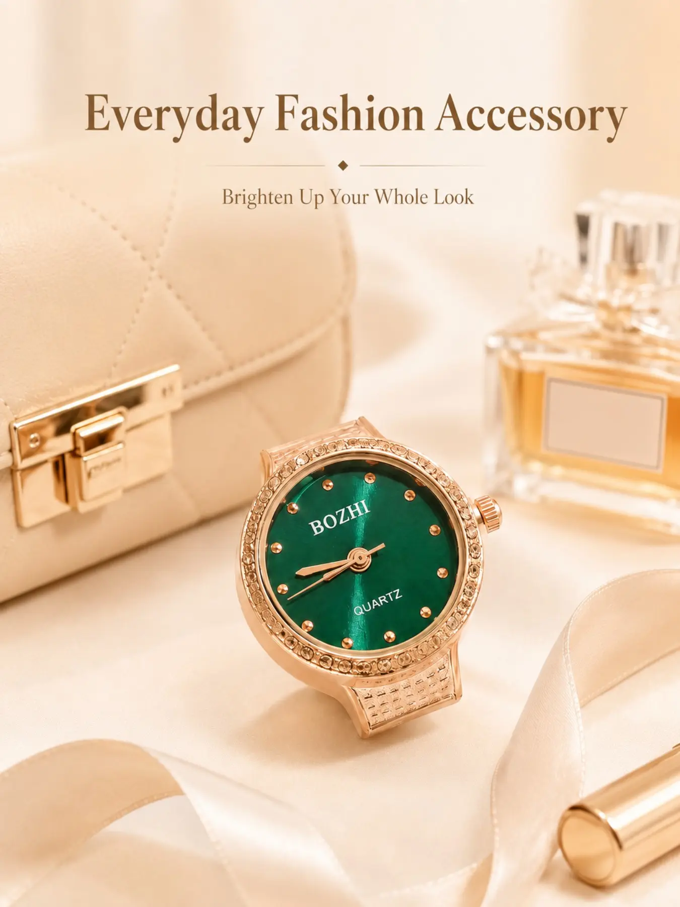 Women's Mini Ring Watch, Elegant Quartz Finger Watch, Sparkling Decorative Bezel, Fashionable Timepiece for Daily Wear and Gift Giving