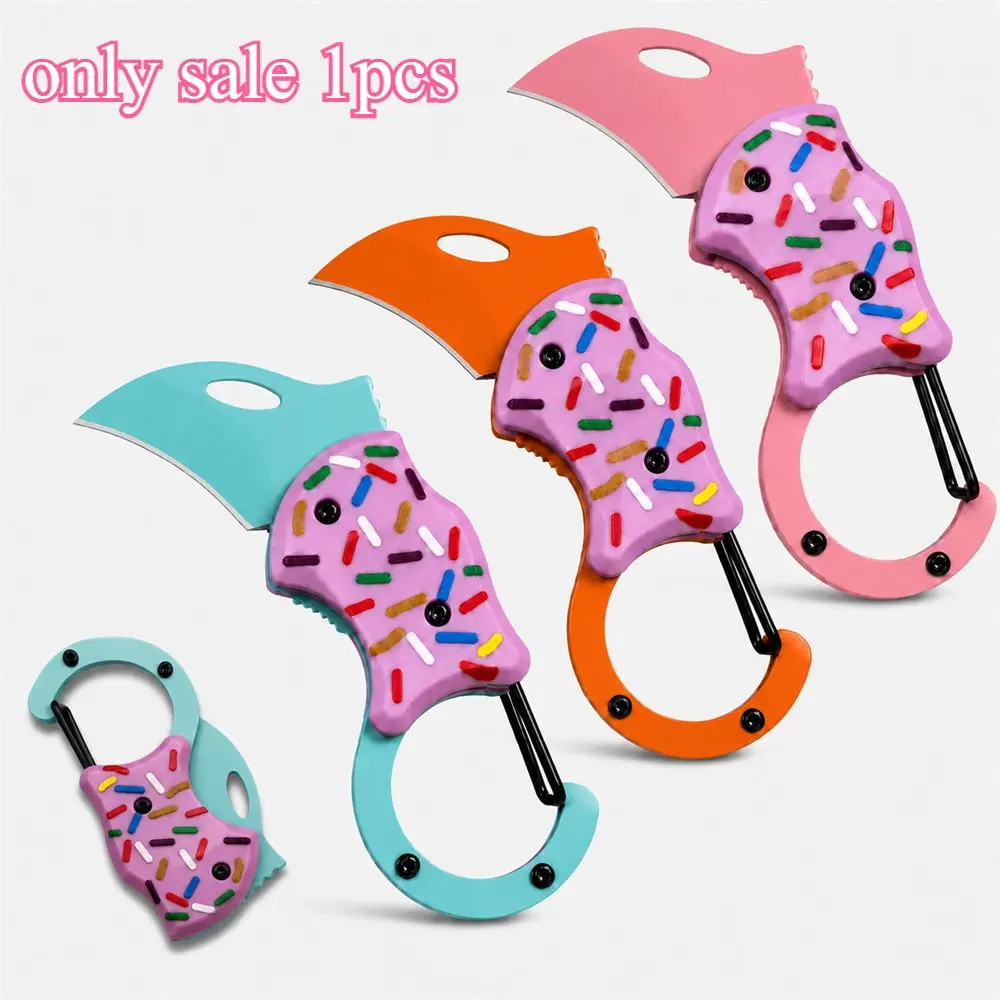 Women's Mini Folding Knife, 1.3 Inch Unboxing Tool, Unique Donut Design, Cute Multi-Functional Pocket Knife, Ideal Gift for Men and Women, Folding Pocket Knives, Portable Knives