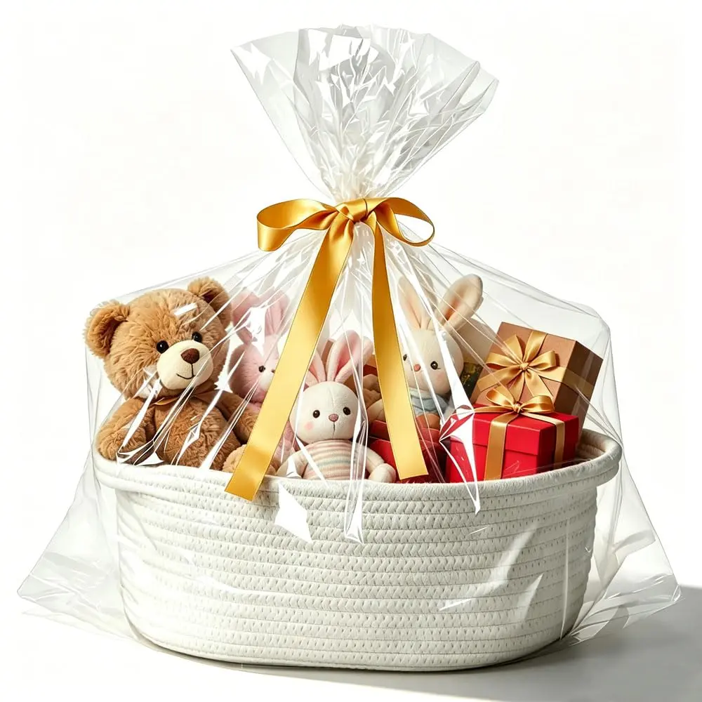 Large Basket for Gifts with Gift Bags and Ribbons, Gift Basket Empty 16.5" L x 12.6" W x 7" H, Large Woven Basket, Large Gift Baskets Empty for Christmas, Thanksgiving and Home Shelf Storage
