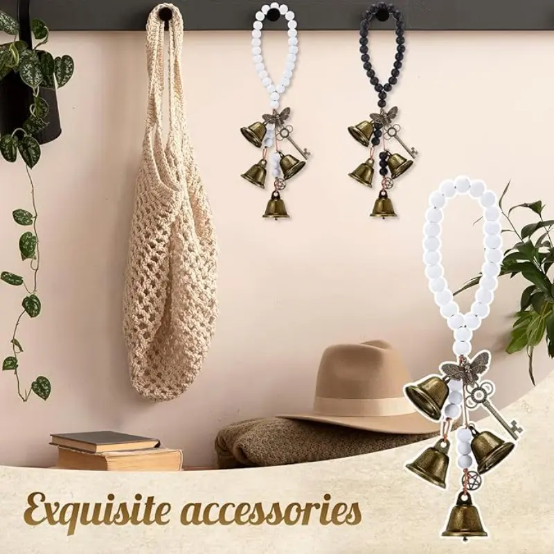 2-Piece Witch Bell Hanging Ornament, Bead String with Moth Pentagon Pendant, Spiritual Decor for Home, Bedroom, Entryway