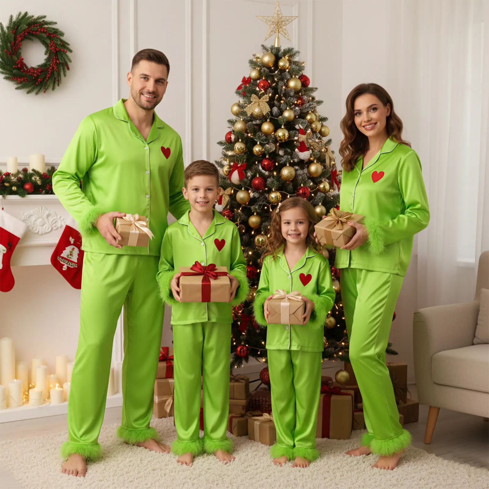 Babamoon Mommy and Me 2-Piece Christmas Matching Sleepwear - Longsleeves Button-Front Lapel V-Neck Tops, Elastic Waist Pants, Printed Xmas Family Loungewear (Baby & Maternity), Print