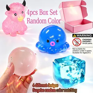 4 Different Designs Stress Relief Toy Set, Suitable for Kids and Adults, Highland Cow Play Dough, Mini Cute Animal Compression Toys