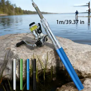 1m/39.37 in Pen Fishing Rod, Telescopic Fishing Rod Reel Combo, Pre-Assembled Line, Durable Steel Fiber, Aluminum Shell, Pocket Fishing Reel Combo, Outdoor Fishing Gear, Suitable For Everyday Leisure And Short Fishing Trips