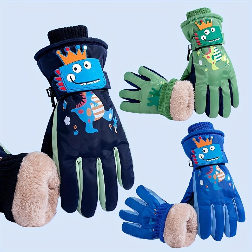 1 Pair Kids Winter Thermal Gloves - Thickened Cold Weather Gloves with Crown, Full-Finger Coverage, Soft Grip for Skiing, Snowboarding, Cycling, Outdoor Activities - Boys & Girls (Navy/Blue/Green/), Kids Snowboarding Gear, Playful Kids Design