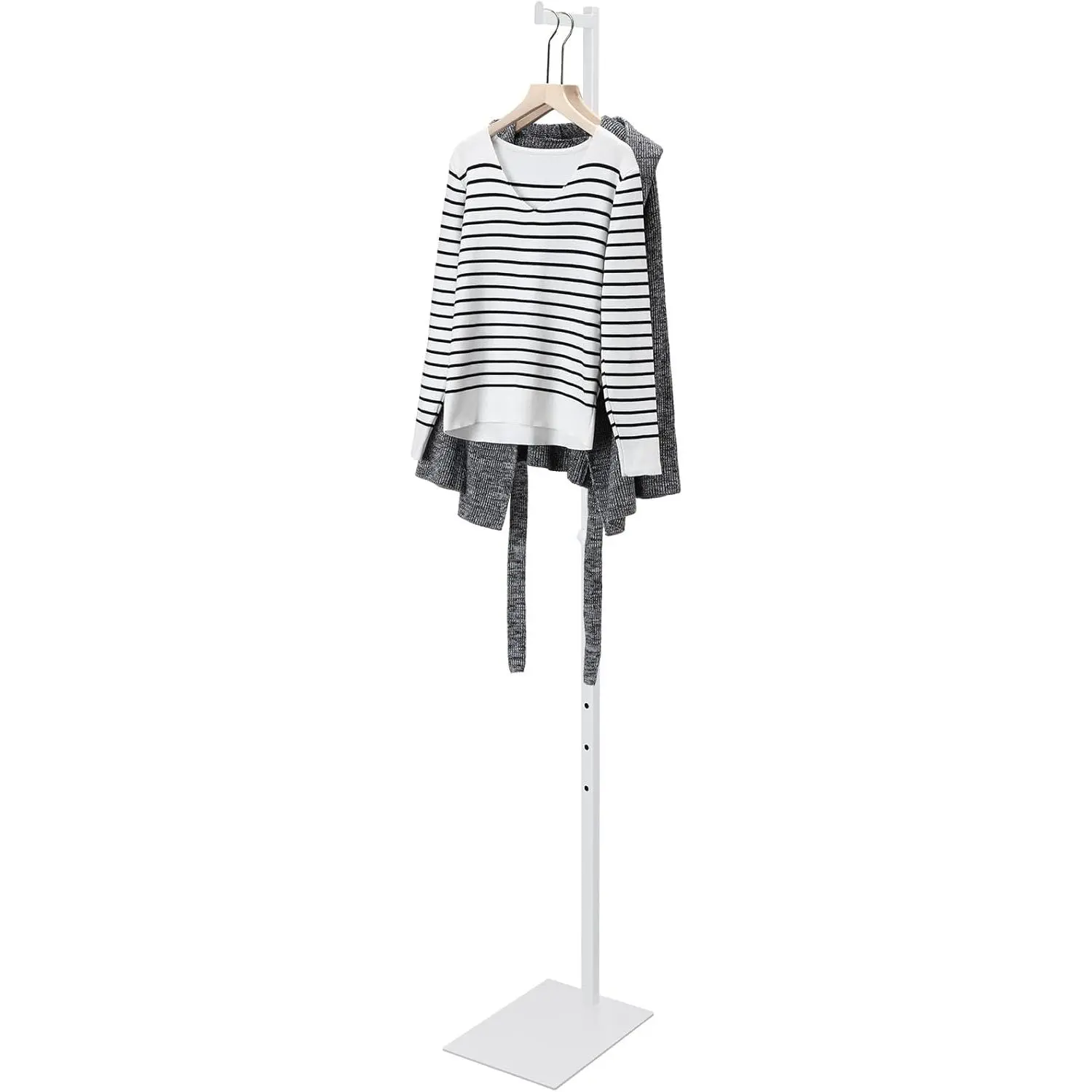 Adjustable Cloth Display Stand 48-72 Inches Single Garment Rack Metal Costumer T Shirt Display for Thrift Shop Vendors Retail Store (White)