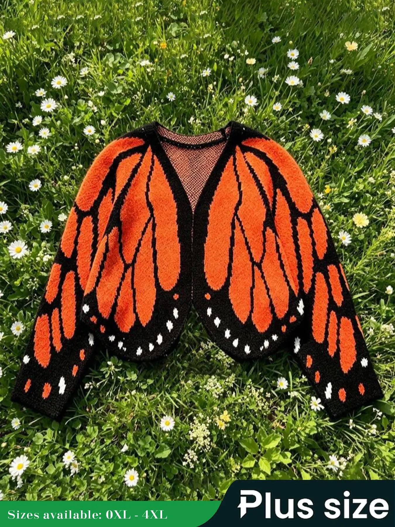 Plus Size Women's Trendy Butterfly Wings Knit Cardigan, Front Open V Neck, Bat Sleeve Short Design, Casual Fashion Knit Coat for Vacation Parties