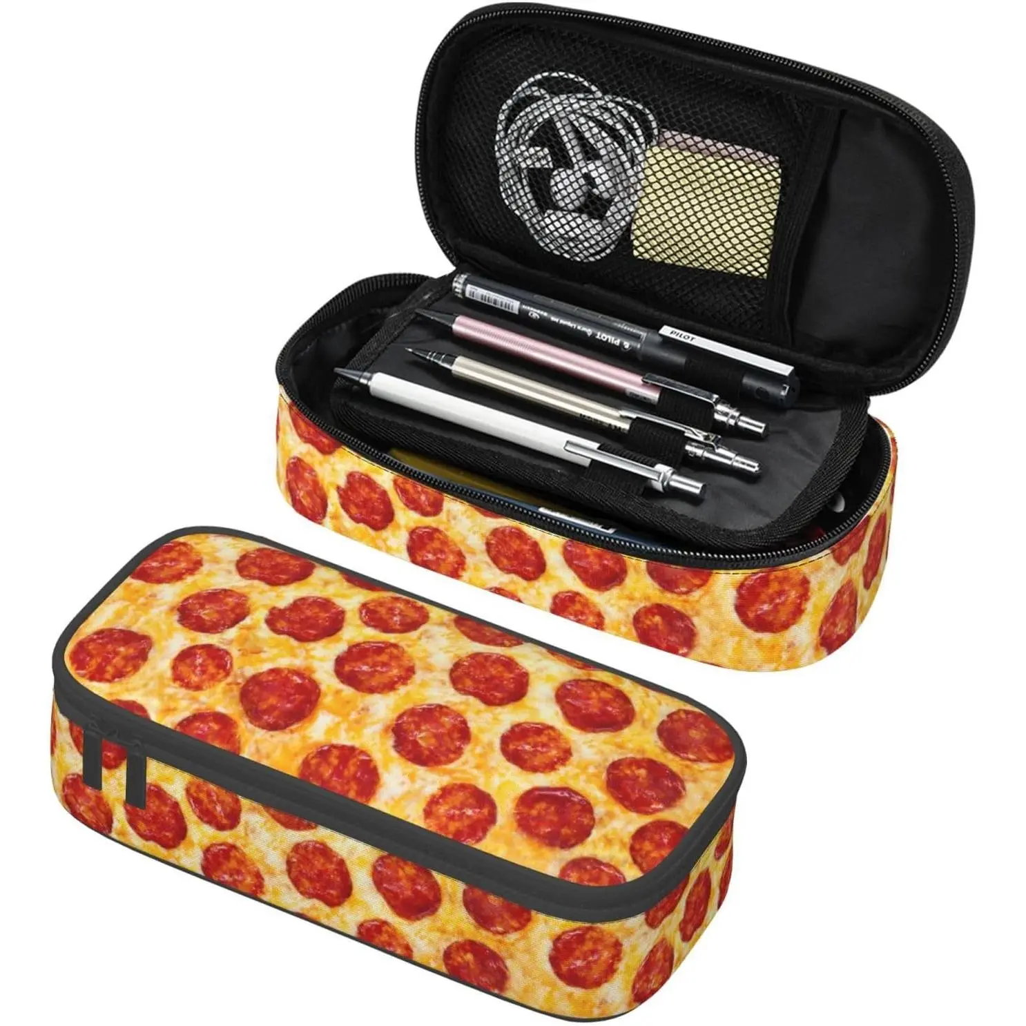 Funny Pizza  Pencil Case Big Capacity Storage Pencil Pouch Stationery Bags With Zipper Portable Pen Holder Box Organizer For Boys Student College School Office Supplies