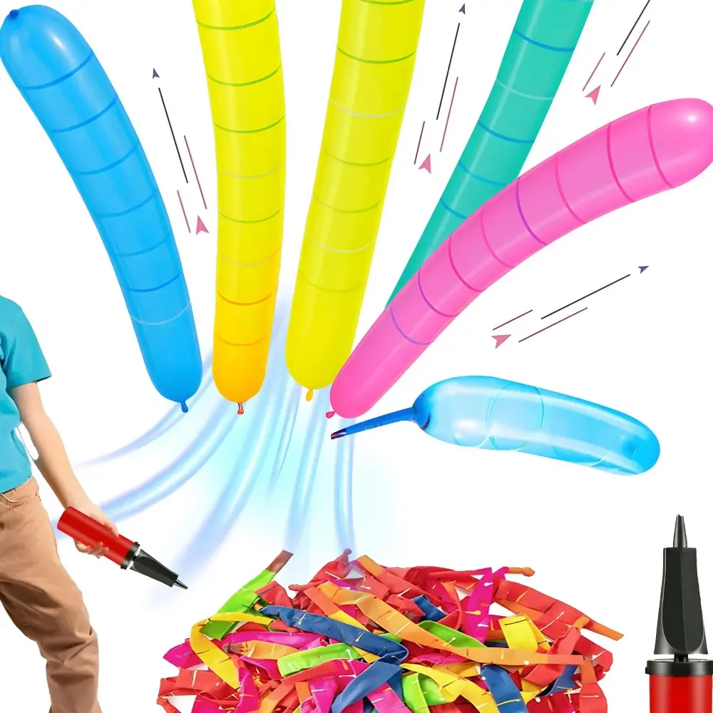 100-Pack Rocket Balloon Set, Party Balloons, Balloon Party Supplies with Aerodynamic Tip, Easy-Filling Pump, Reusable No-Refill Design for Outdoor & Indoor Fun, Kids Stuff, Toys for Boys, Gifts for Kids, Mother's Day Gift Option,summervibes