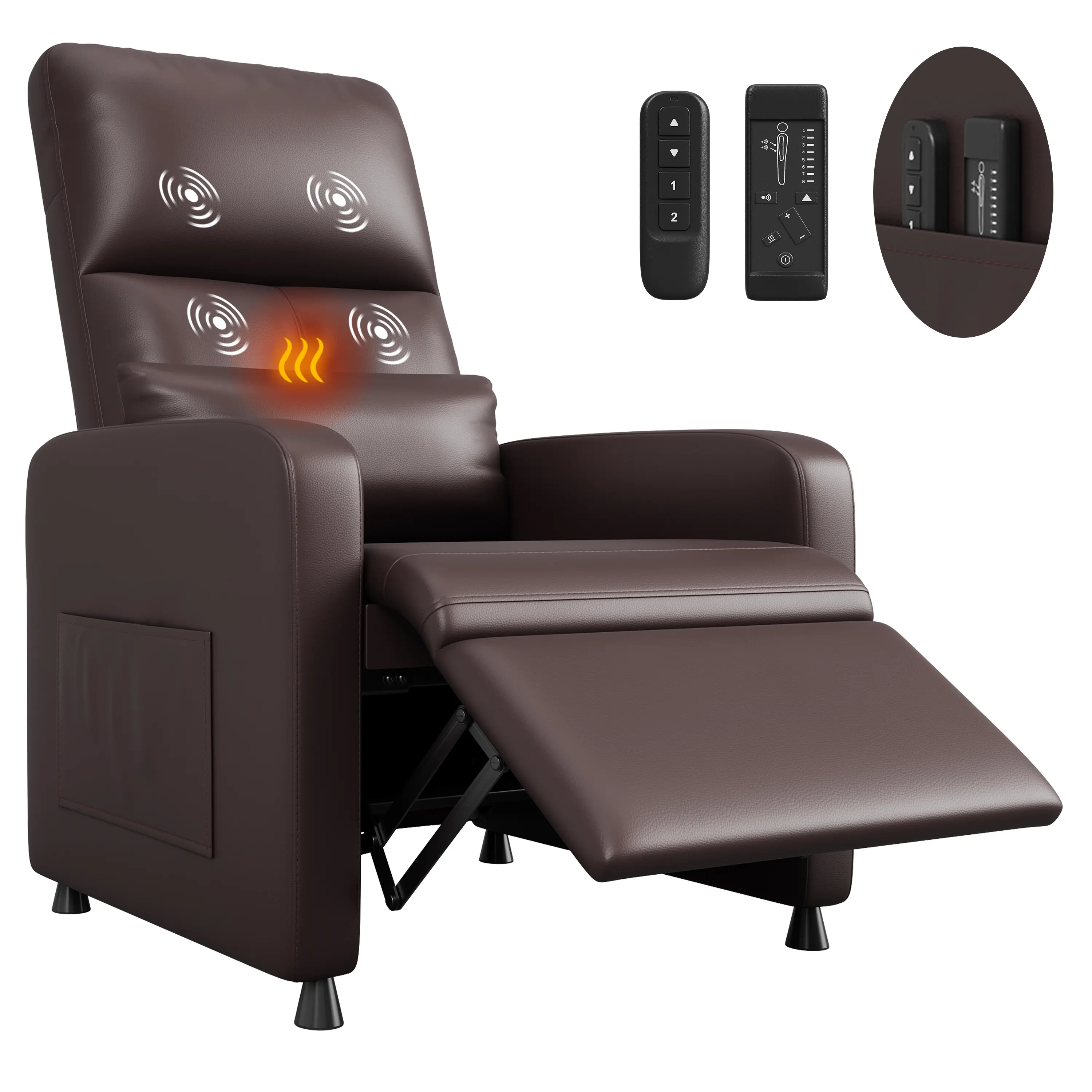 PU Leather Power Lift Recliner Chair - Single Seat, 90-150° Recline, Heat & Massage, Tall Back, Lumbar Support, Footrest, Side Pockets, USB Port, Daily