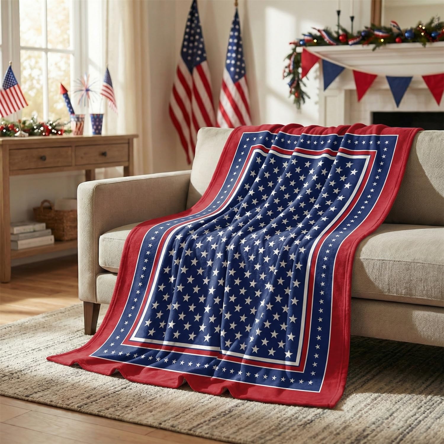 Horaldaily 4th of July Flannel Blanket Throw, Patriotic Veterans Day American Flag Soft Fuzzy Plush Cozy Fleece Blankets for Couch Sofa Bed Decor, Ideal Gifts for Kids Adults 50x60