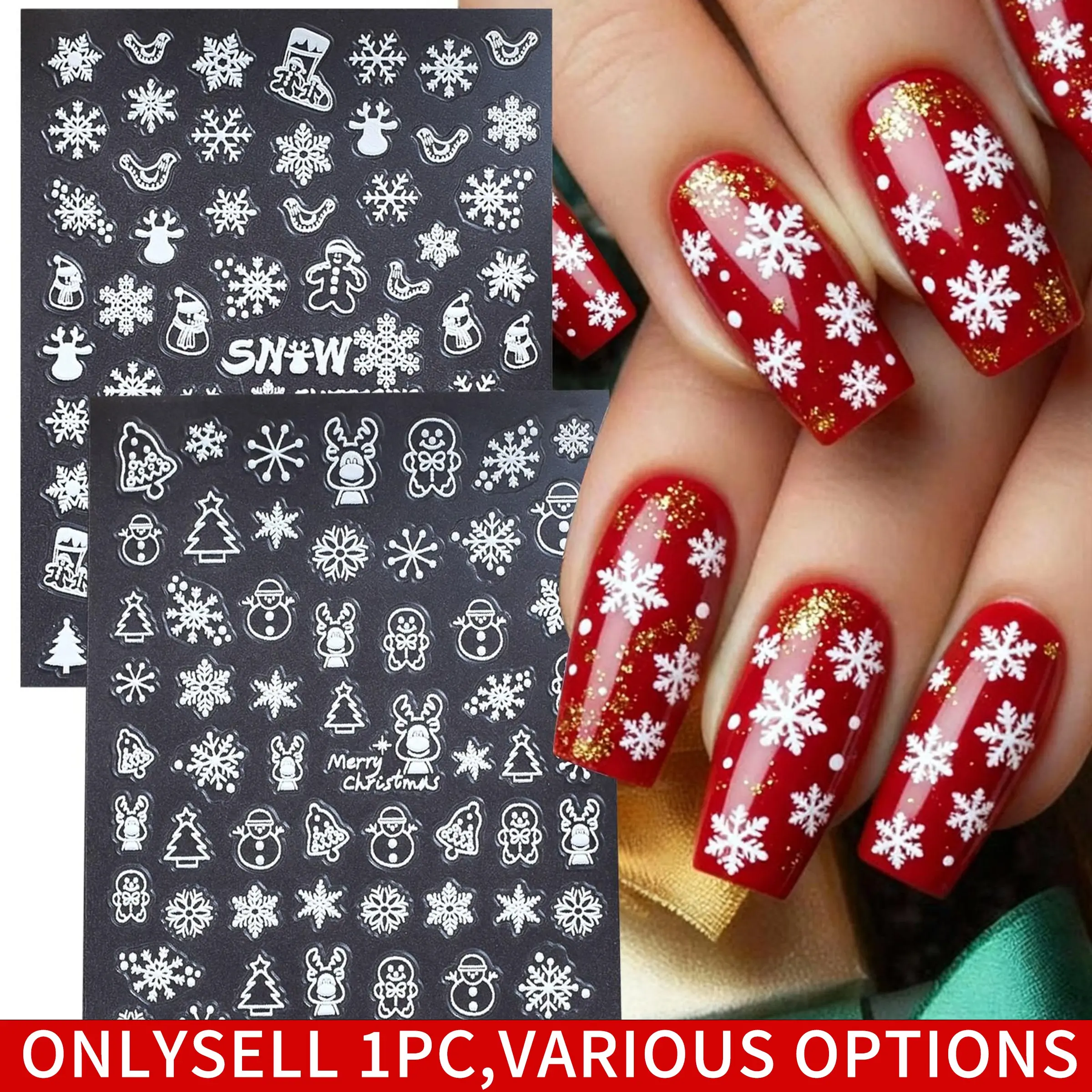 Winter Snowflake Tree Candy Self-adhesive Nail Stickers Hot Stamping Cartoon White Cute Elk New Year Holiday Nail Supplies DIY Nail Art Decoration
