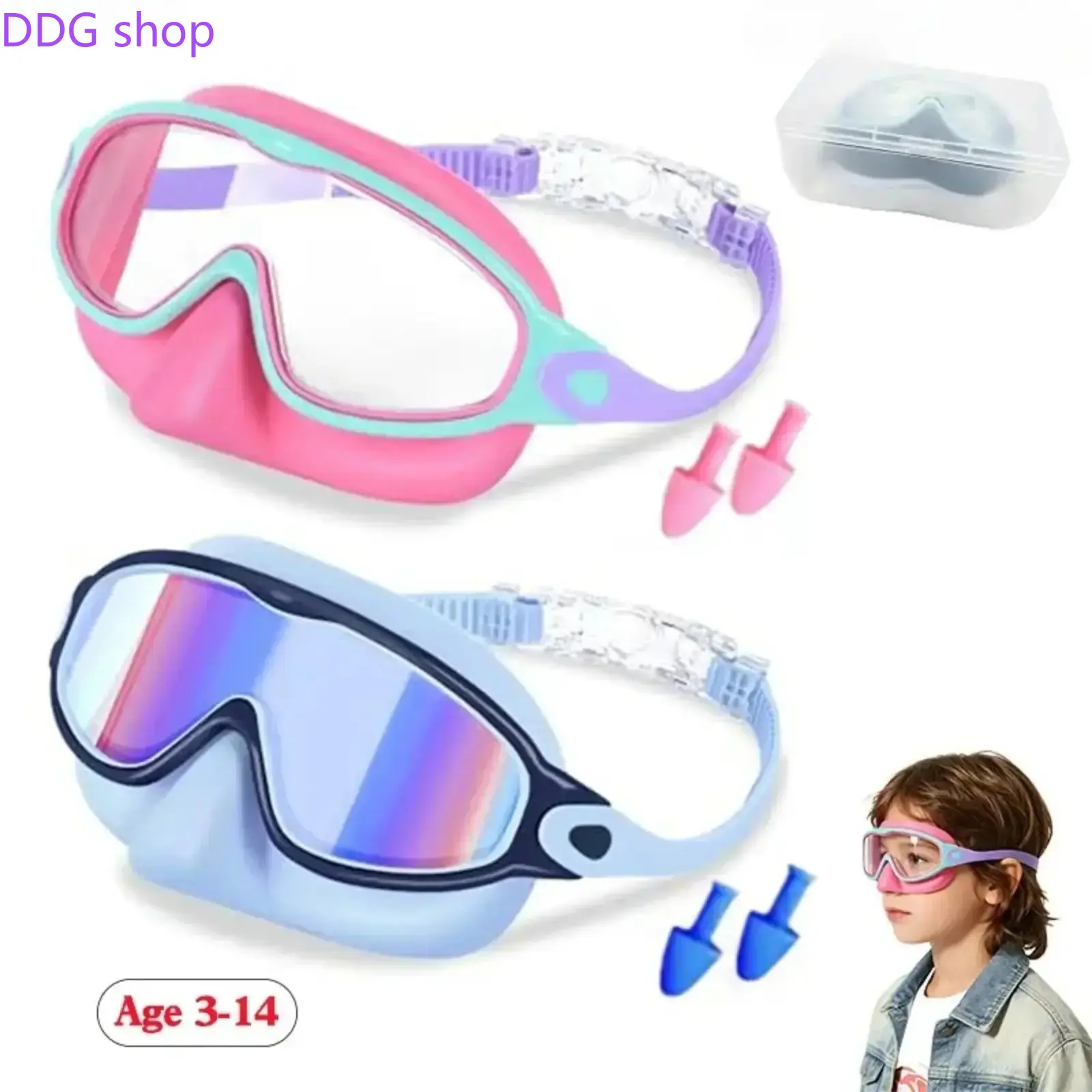 summerwins Unisex Kids' 2-Pack Swimming Goggles Set - Wide Vision, Anti-Fog, UV400 Protection, Leakproof Soft Silicone Eyewear with Nose Clip, Adjustable Strap, Portable for Ages 3-14 (Pool, Beach Water Sports), Goggles For Swimming, Kids' Set
