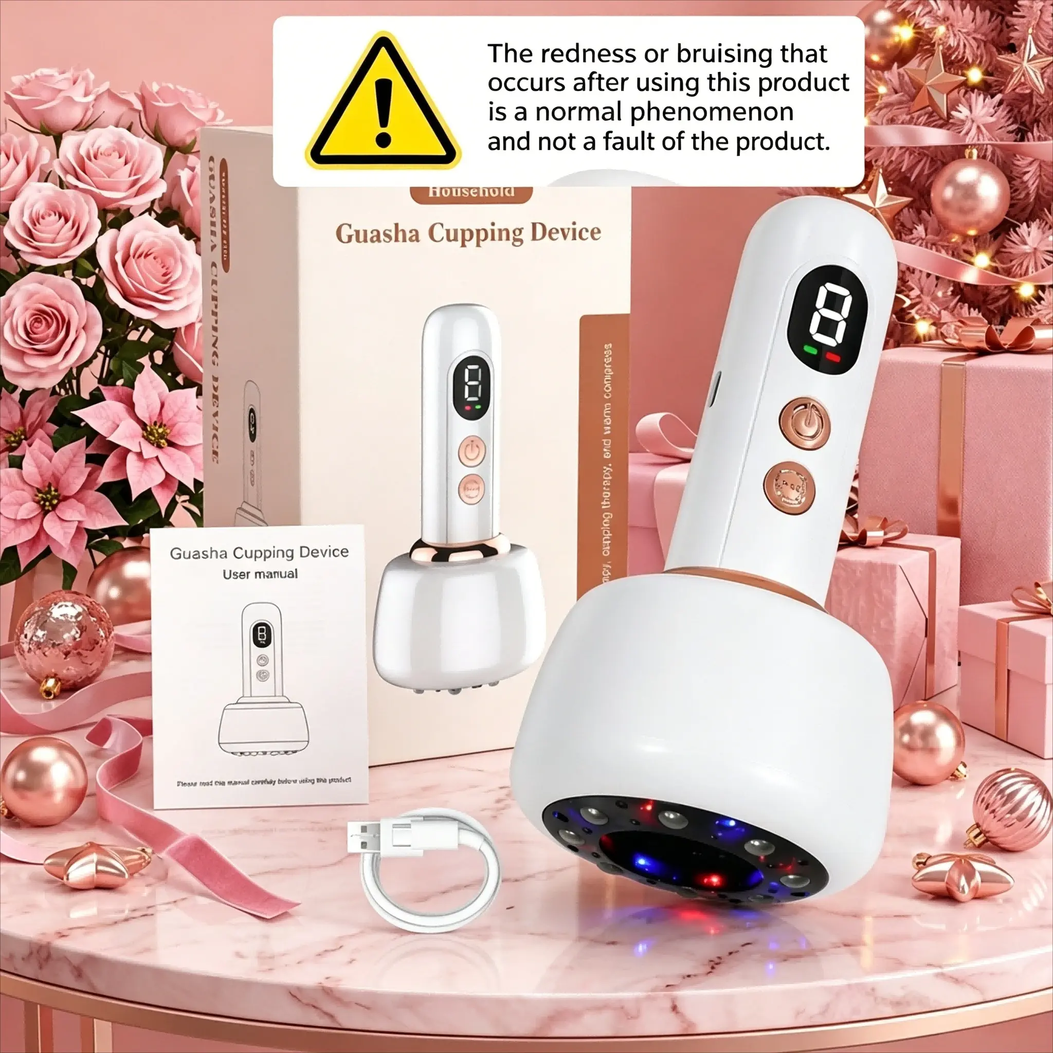 Portable Rechargeable Dual Function Guasha and Cupping Device, Electric Massage Tool, Adjustable Vacuum Suction, Warm Therapy, Full Body Care, Heating Cupping Instrument