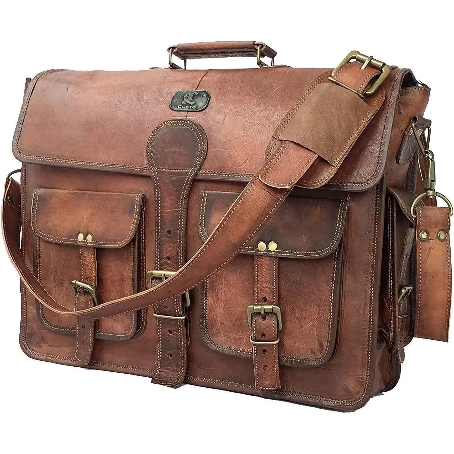 DHK 14 Inch   Leather Messenger Bag for Laptop Briefcase   Satchel Distressed Bag