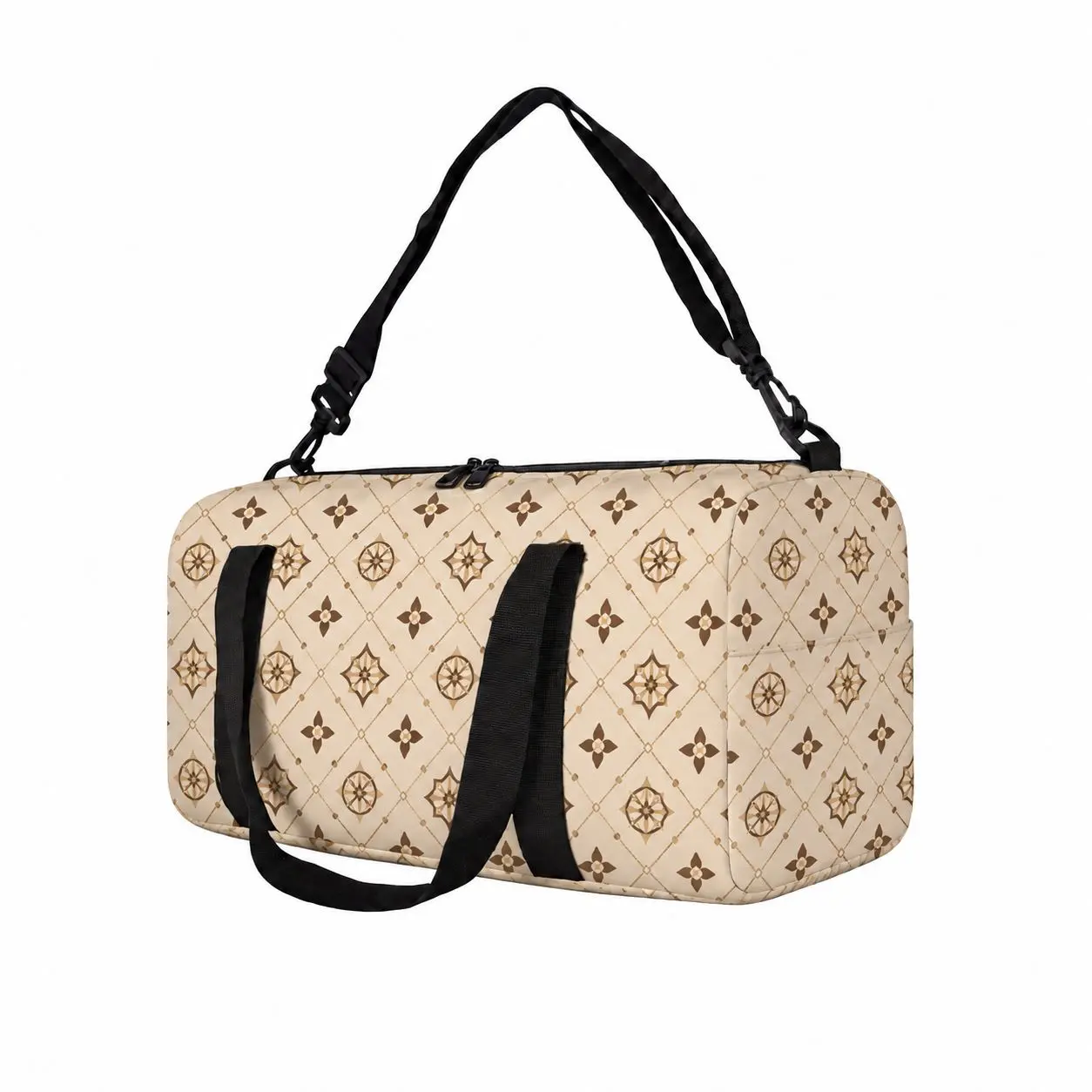 Geometric Print Travel Duffel Bag - Luggage Bag for Men, Smooth Surface, Dual Handles, Adjustable Shoulder Strap, Top Zipper Closure, Side Pocket for Weekend Getaways, Gym Sessions, Business Use, Travel Bag