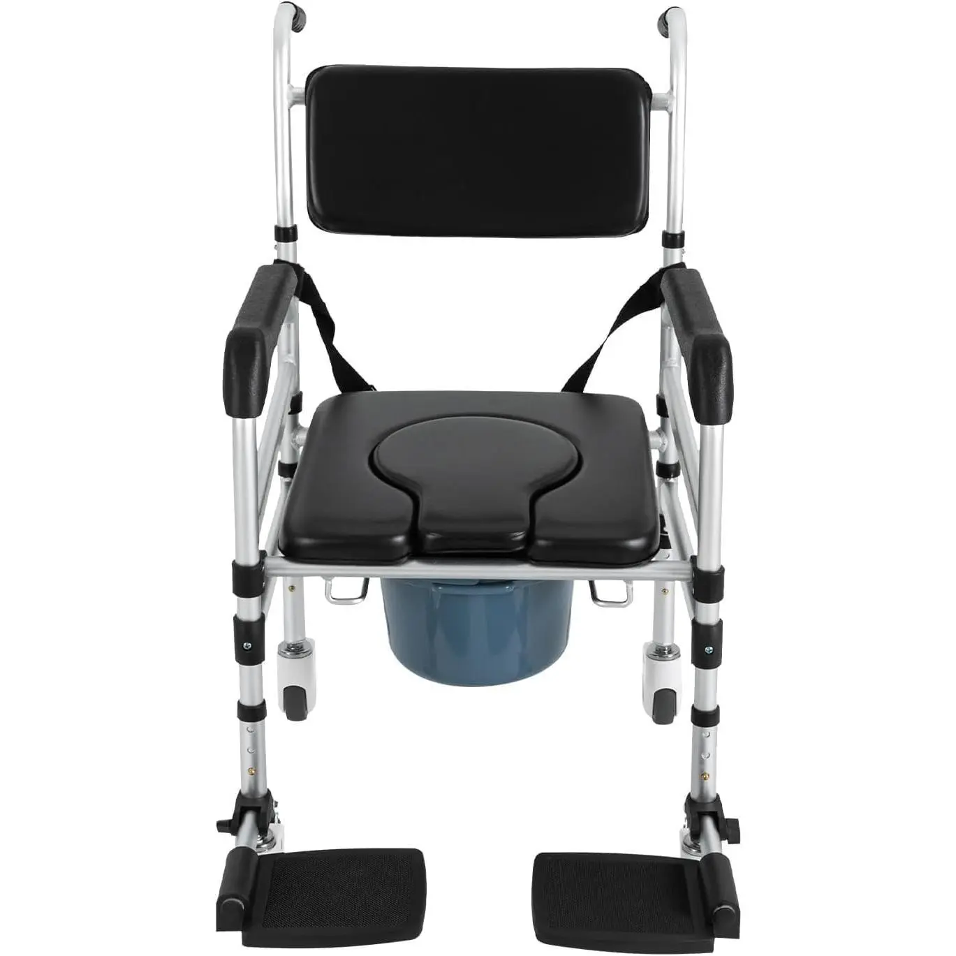 Shower Chair with Wheels Rolling Commode Chair for Toilet with Arms, Adjustable Height Folding Bath Commodes for Inside Shower, Bedside Wheelchair Bathroom Chairs for Elderly, Disabled, Injured