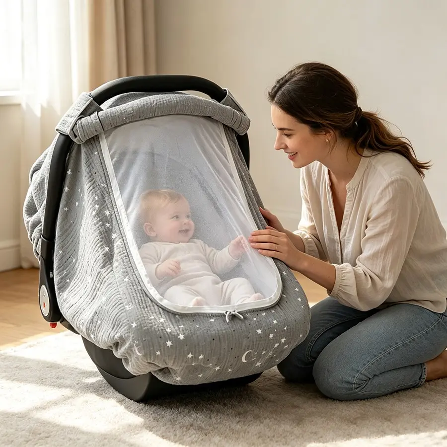 Baby Stroller Sunshade Cover, Soft Breathable Mesh Fabric, Dust and Wind Protection, Newborn Carriage Safety Shade, Cute Star Moon Pattern