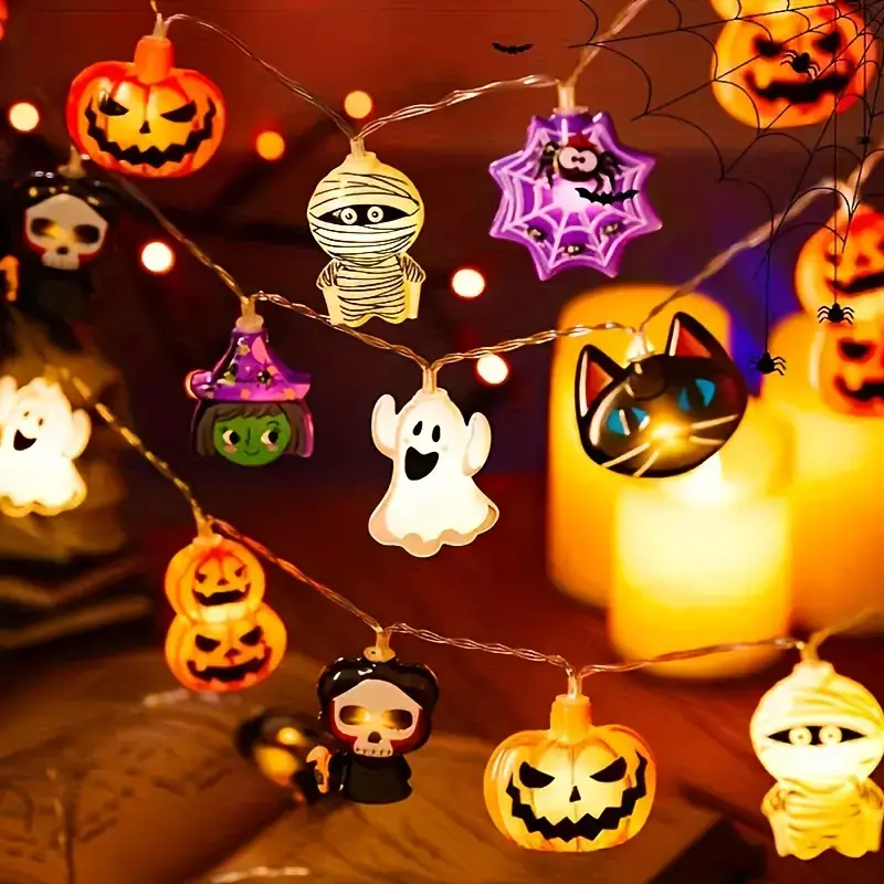 1/2PCS LED Halloween string lights, 3M/9.84FT ,20leds, pumpkins, witches, ghosts, Halloween decorations for home, party, Halloween decorations