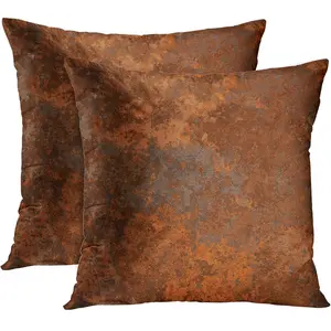 Set of 2 Throw Pillow Covers Case Brown Copper Old Rusty Metal  Orange Rustic Decorative Pillowcase Cushion Cover for Sofa Bedroom  20 x 20 Inches