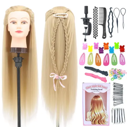 Professional Hair Styling Training Head with Clamp & Braiding Tools Set, 1 Set 24-26 Inch Hairdresser Styling Head, Hairdressing Head for Women, Practice Mannequin Head, Mannequin Head Stand
