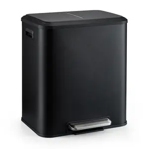 Garvee 30L Dual Bin Stainless Steel Trash Can with Recycling Compartment, Soft Close Airtight Lid (2×15L), Rectangular Waste & Recycling Combo Bin for Kitchen/Home/Office, Fingerprint-Resistant