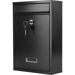 Black Wall-Mount Locking Mailbox with Black-Key Lock, Durable & Weather-Resistant Steel Drop Box for Letters, Cash, Cards, Families, School & Apartment Buildings, 12.4H x 8.54L x 3.35W In