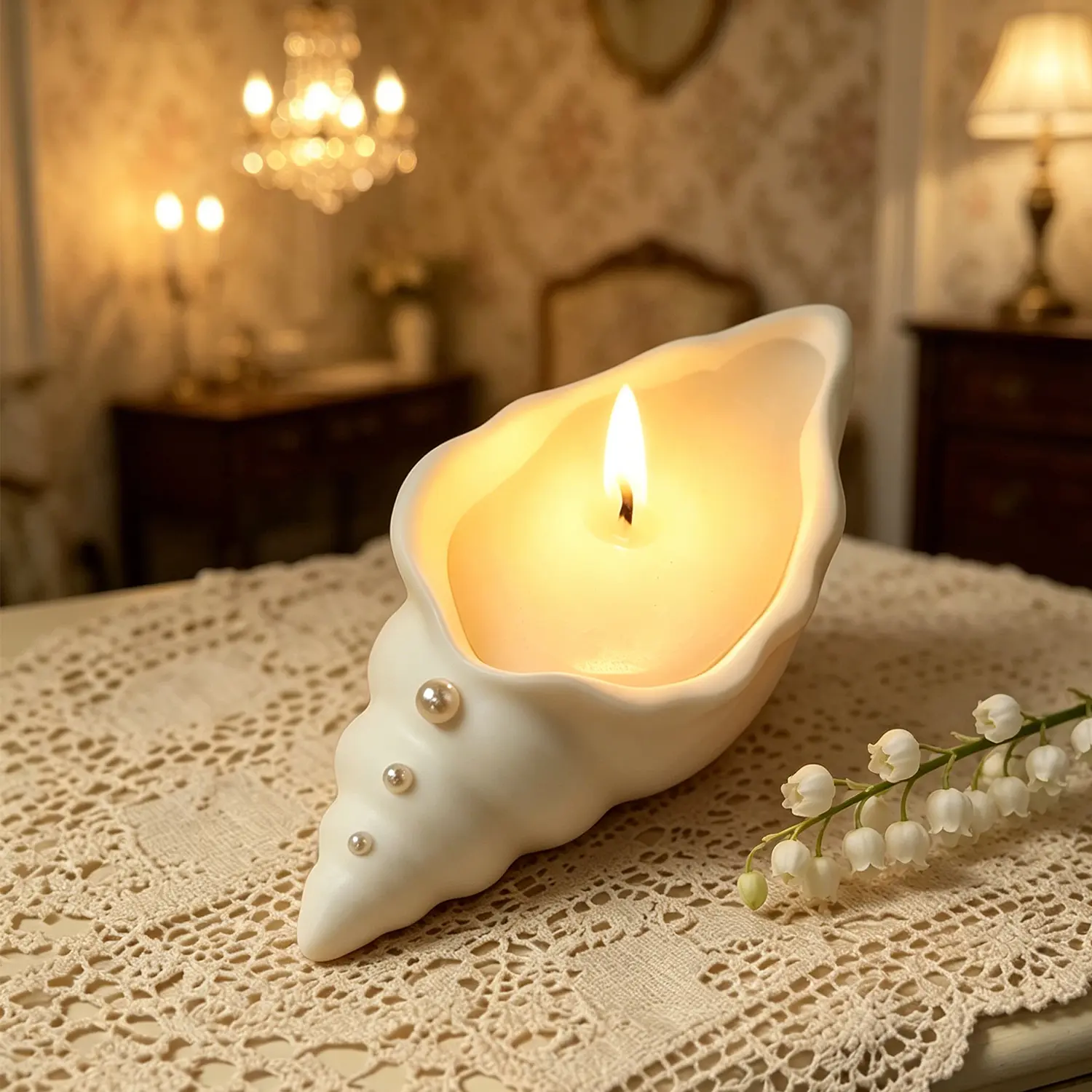 Conch Shaped Ceramic Scented Soy Candle, Pearl Decor Seashell Aromatherapy Candle, Coastal Home Decor Tealight Candle for Bedroom Bathroom, Ideal Gift for Wedding Housewarming Birthday Holiday