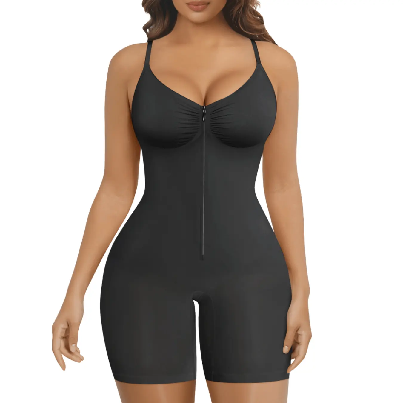 Women's Seamless Zip-Up Shapewear Bodysuit - V Neck, Tummy Control, Mid-Thigh, Breathable Fabric, Full Body Suit, Chic Booty Lift Shapewear Bodysuit, Light, Workout, Jeans, Fashion, Office Wear, Outerwear