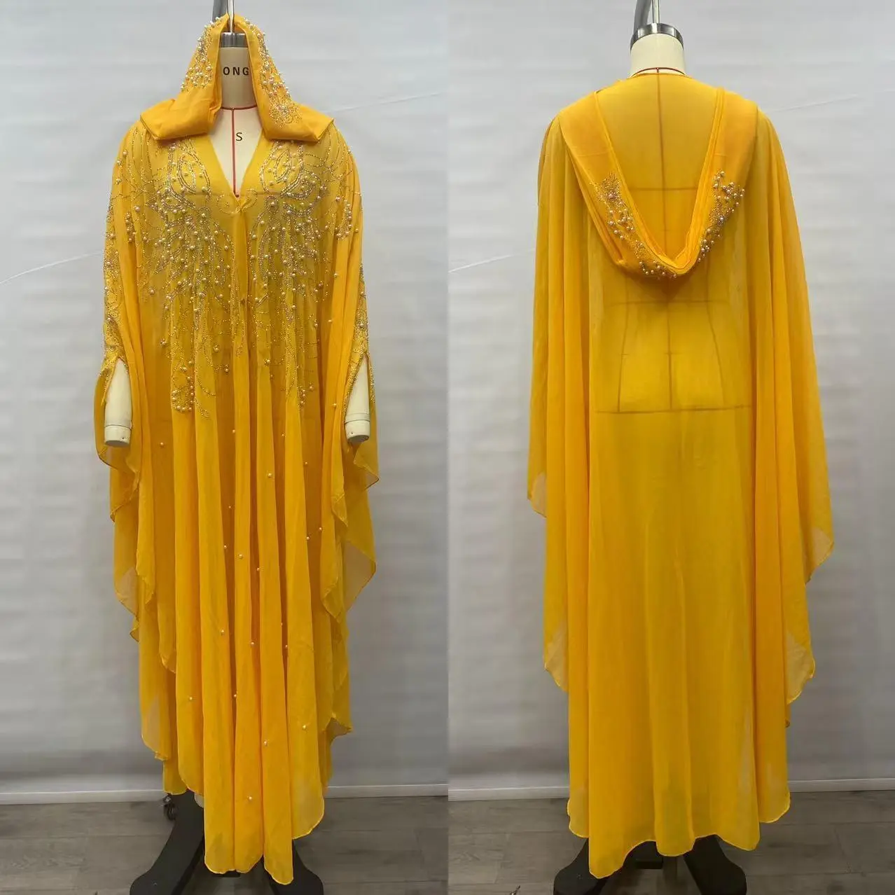 Dress Length 135cm 2025 Pearl chiffon heavy-duty rhinestone African robe Middle East Muslim women's rhinestone Dress 242#