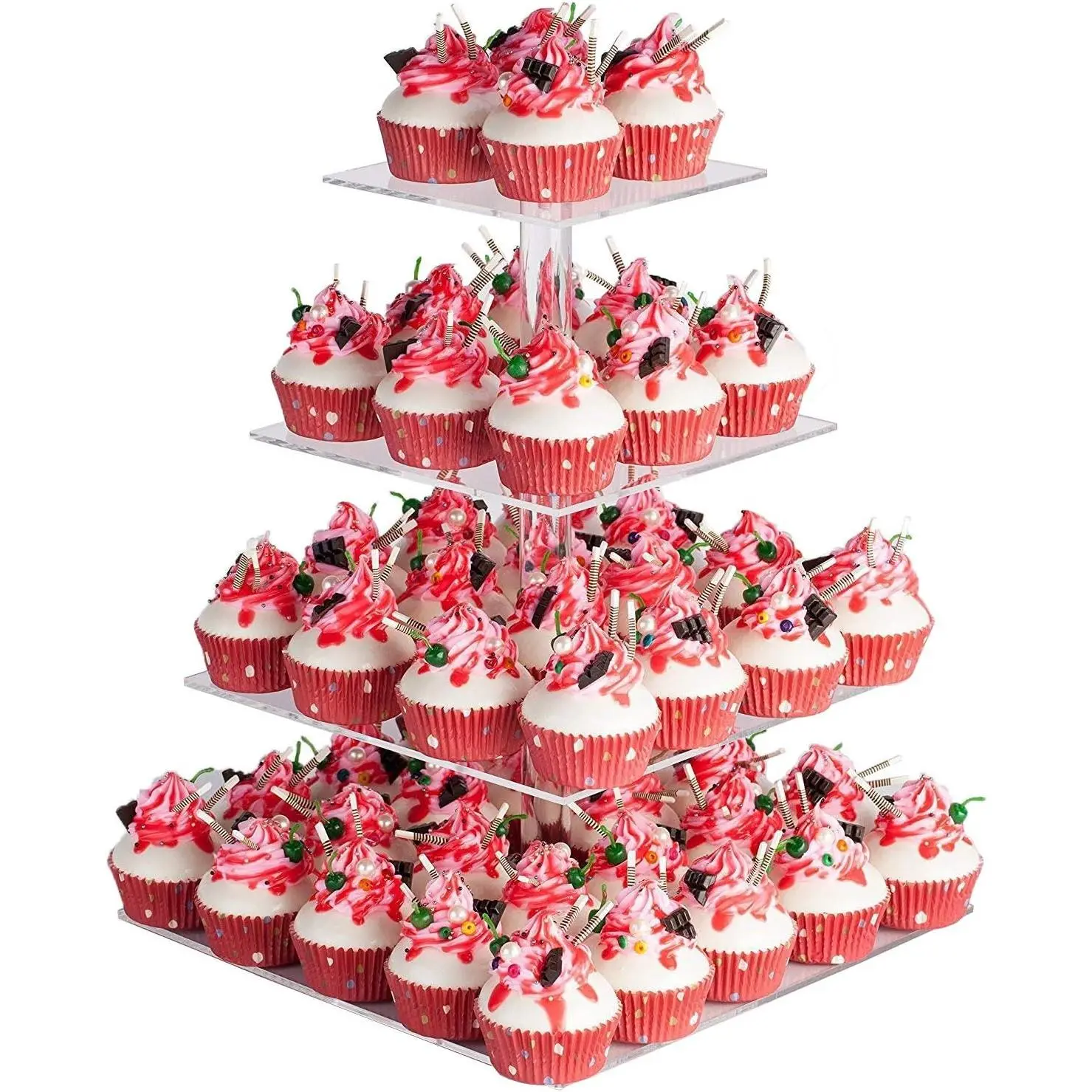 4 Tier Acrylic Cupcake Stand, Premium Cupcake Holder, Acrylic Cupcake Tower Display Cady Bar Party Décor Display for Pastry(4.7" Between 2 Layers)