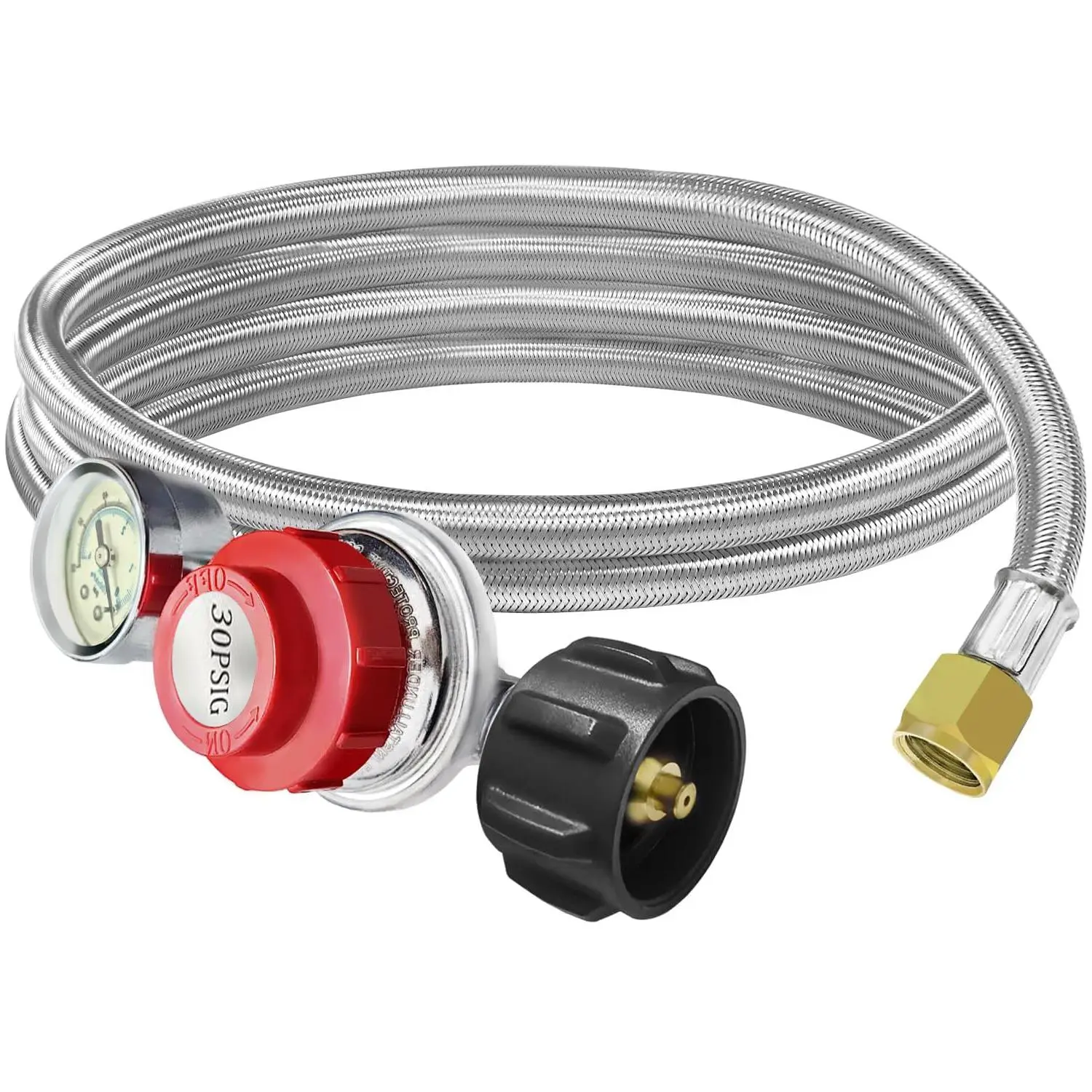 Propane Tank Hose with Regulator, 0-30PSI Adjustable High Pressure Propane Regulator with Gauge, Pipe Fittings & Accessories for Home