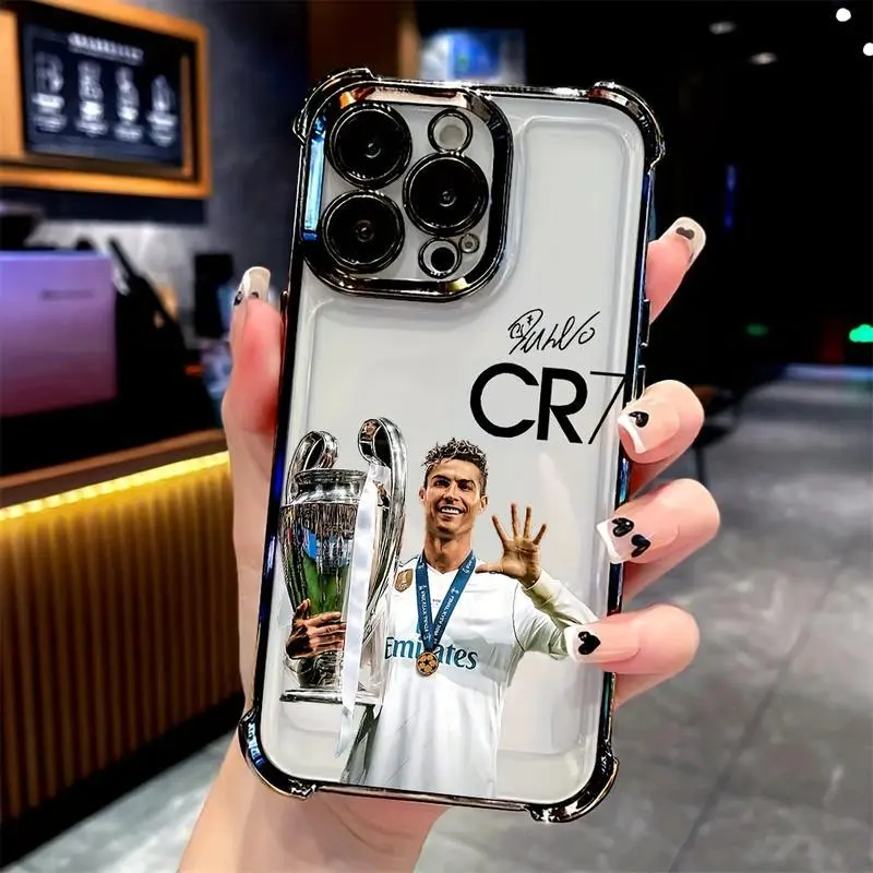SU!Football Star Golden Ball C-CR7 Phone Case Compatible with iPhone 17, 16, 15, 14, 13, 12, 11 Pro Max, X, XR, XS Max, 7, 8 Plus - Shockproof Transparent Soft Back Cover