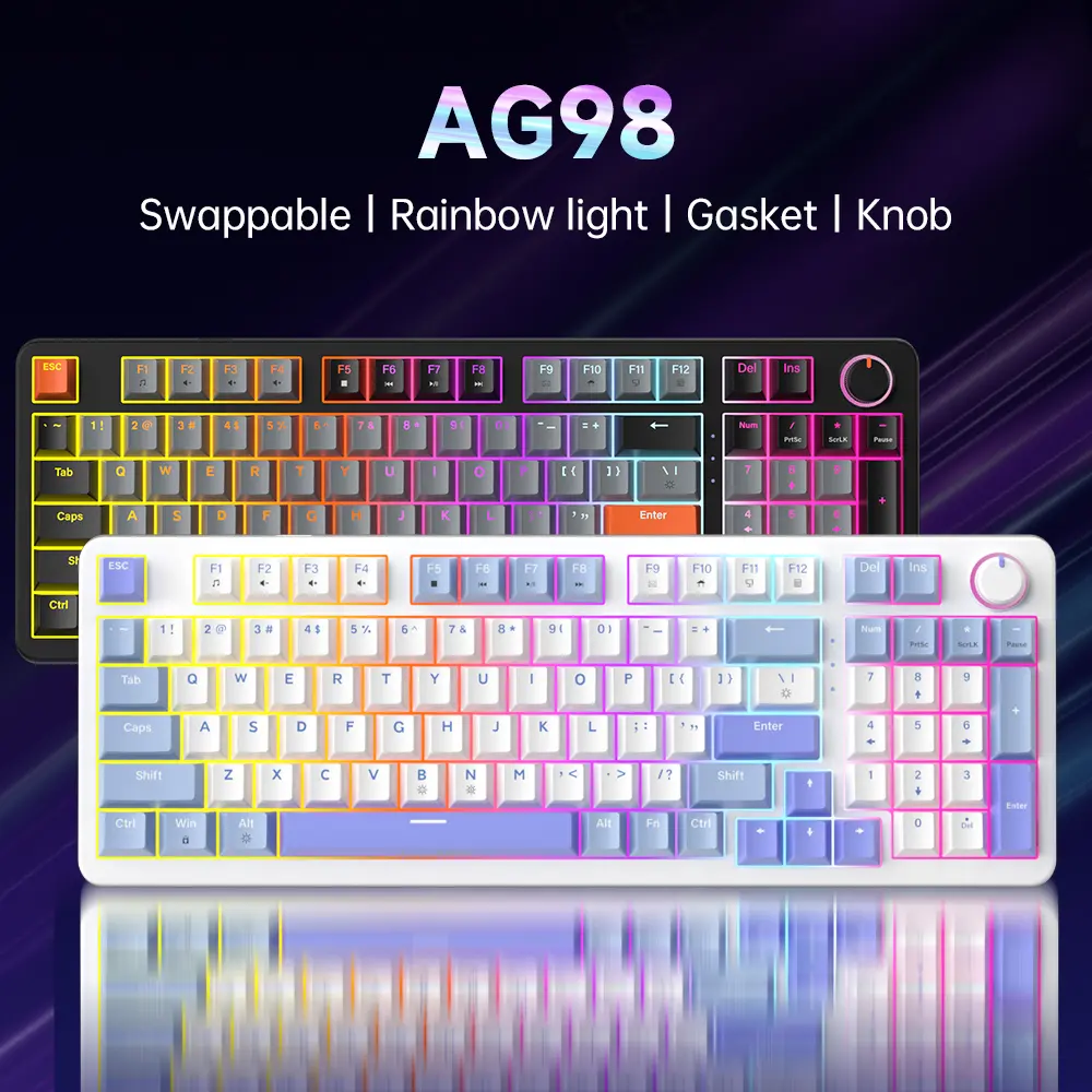 ZIFRIEND AG98 Gaming Mechanical Keyboard Gasket Structure Blue/Red Switches Hot Swappable 98 Keys USB-to-Type-c Wired RGB Backlit Gaming Keyboard Multi-Function Buttons with num pad, tiktokshopblackfriday, christmas gift