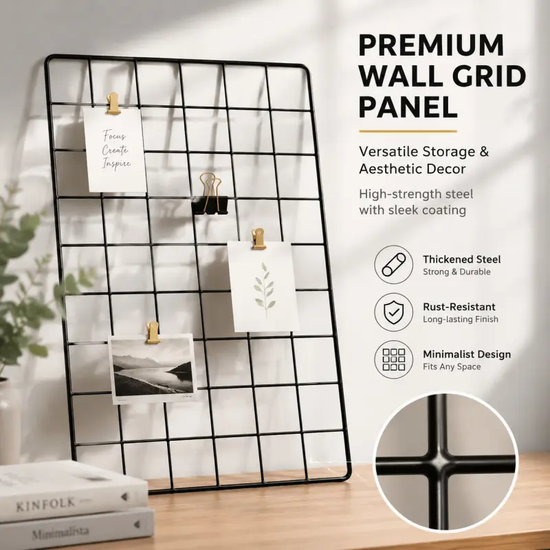 Premium Wall Grid Panel with 20 Colorful Clips, DIY hanging board to decorate your home beautifully.