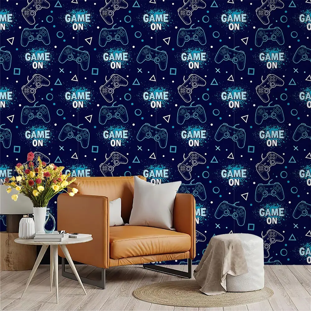 Deep Blue Gaming Wallpaper, PVC Material, Self-Adhesive, Peel and Stick Wallpaper, Anti Mould Wallpaper, Mould-Proof, Ideal for Living Room, Kitchen, Bedroom, Wall Decoration