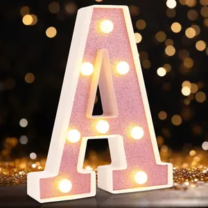 8.58 Inch Pink Glitter LED Marquee Light Up Letter A, Battery Powered Lighted Sign for Table Party Birthday Christmas Decor